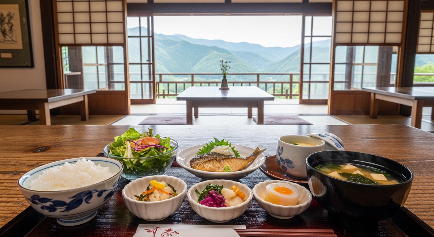 夢前の人気ランチを象徴する、豊かな自然に囲まれた里山カフェの彩り豊かな定食