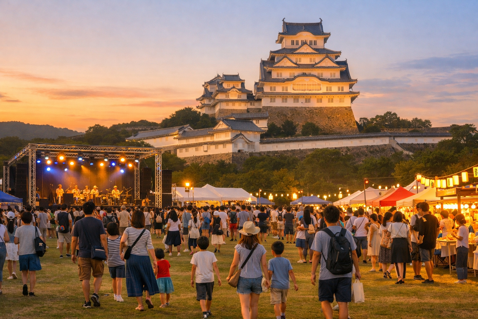 alt：姫路城近くの大手前公園で開かれる姫路城下祭りの全体イメージ