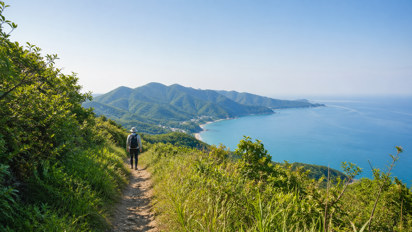 淡路島の登山で海を望む低山ハイキングの風景