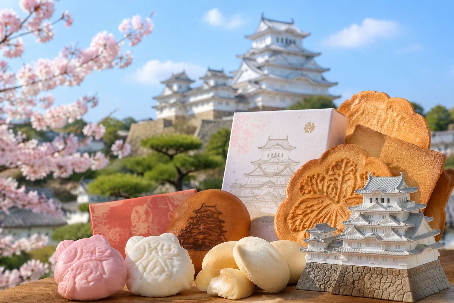 姫路銘菓 玉椿の詰め合わせと和菓子の質感が伝わる写真