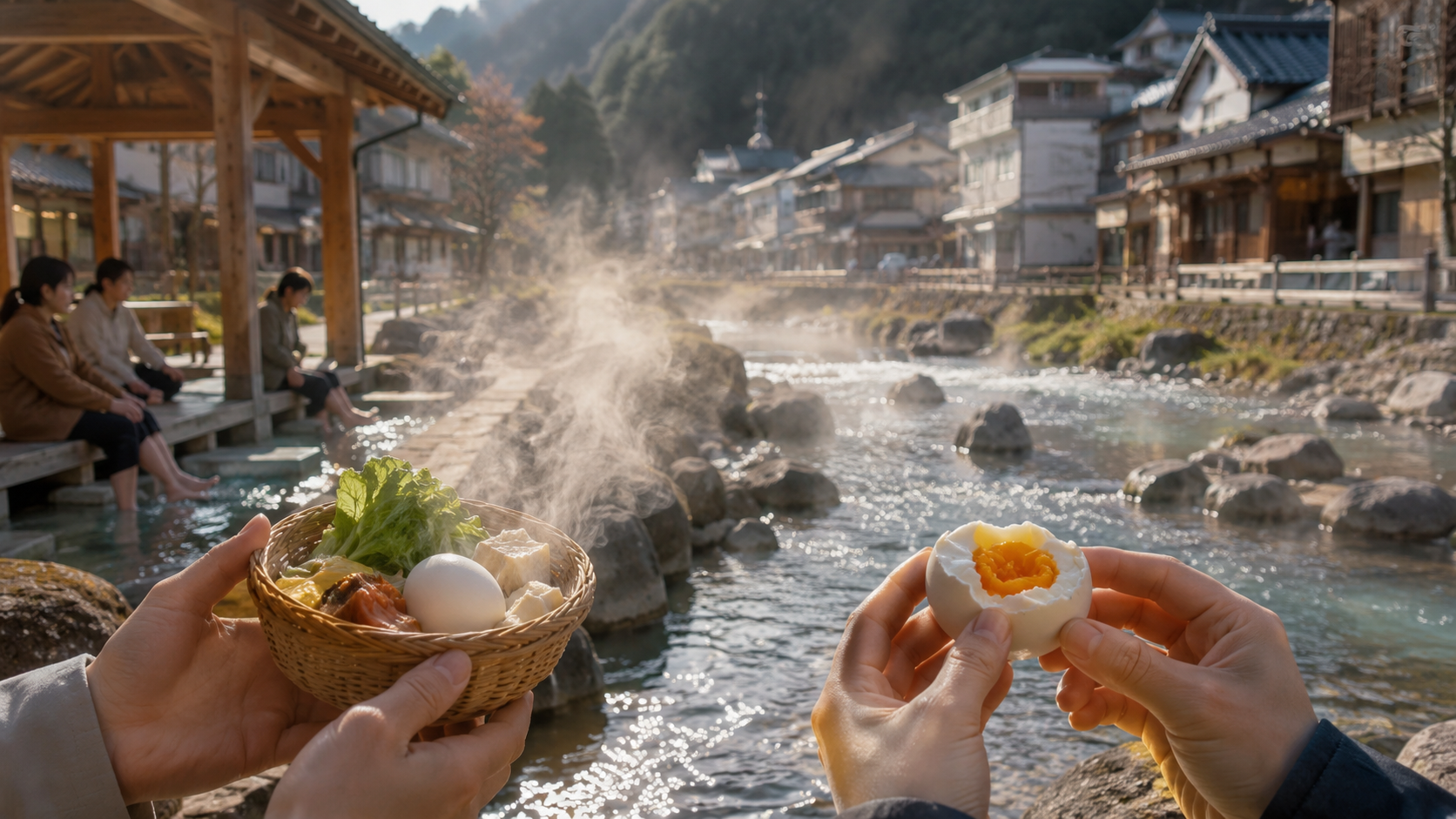 alt属性：荒湯 食べ歩きで味わう荒湯たまごと湯がき体験