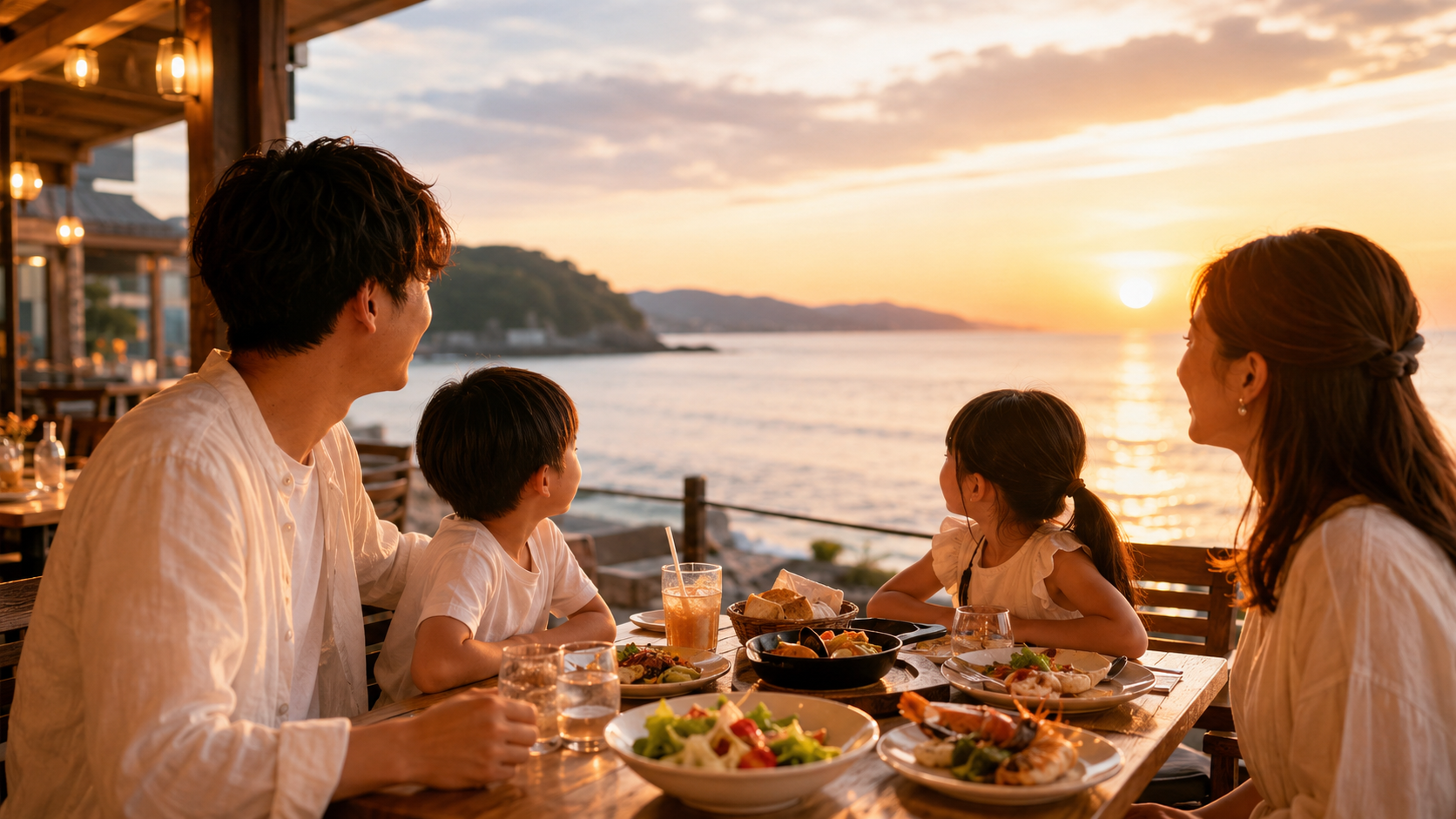 淡路島で子連れの夜ご飯を楽しむ家族のイメージ