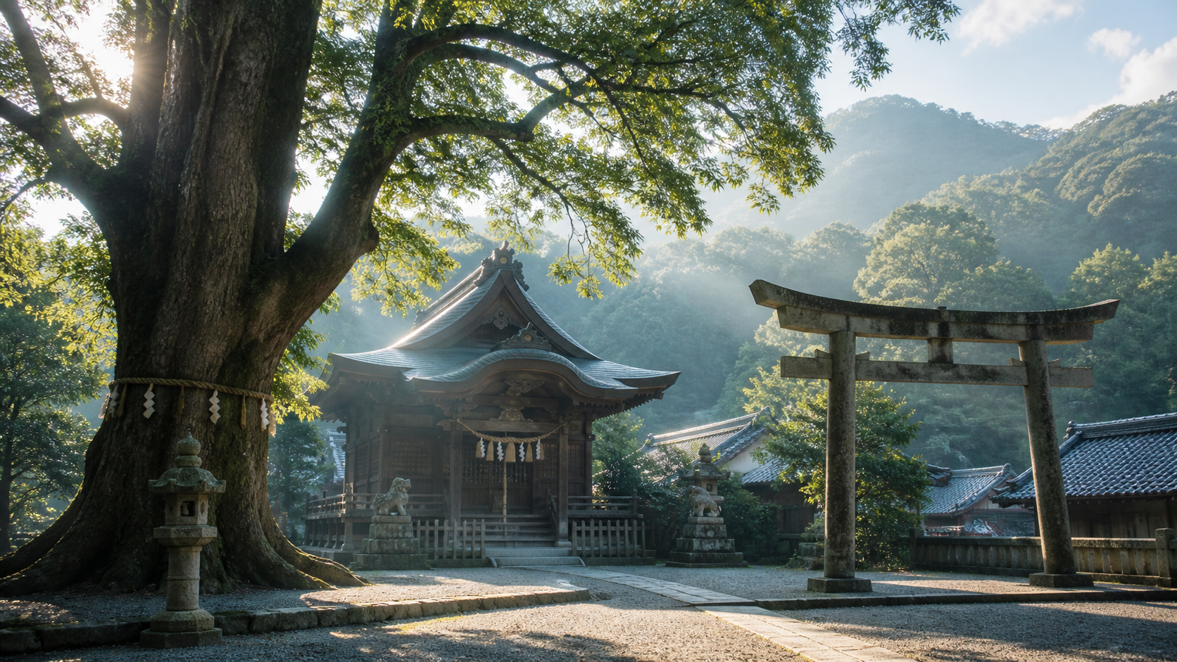 河上神社天満宮の鳥居と静かな境内